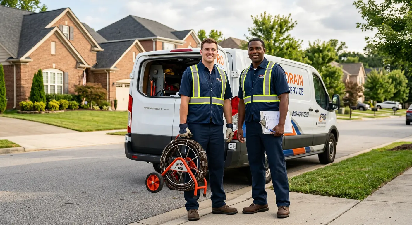 Sewer and drain service team with equipment ready for work in Eureka